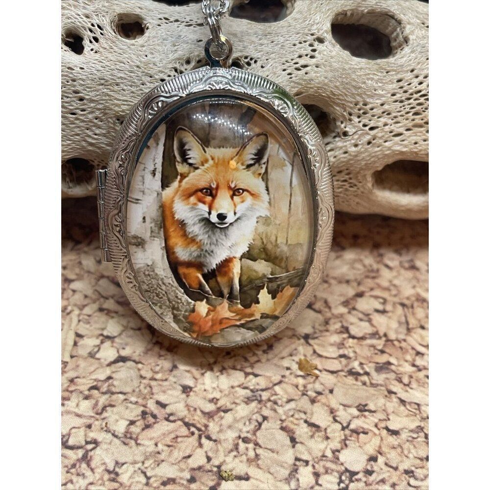 Silver Photo Locket Wedding Keepsake Ash Urn Locket Fox Foxes Rustic Necklace 28$